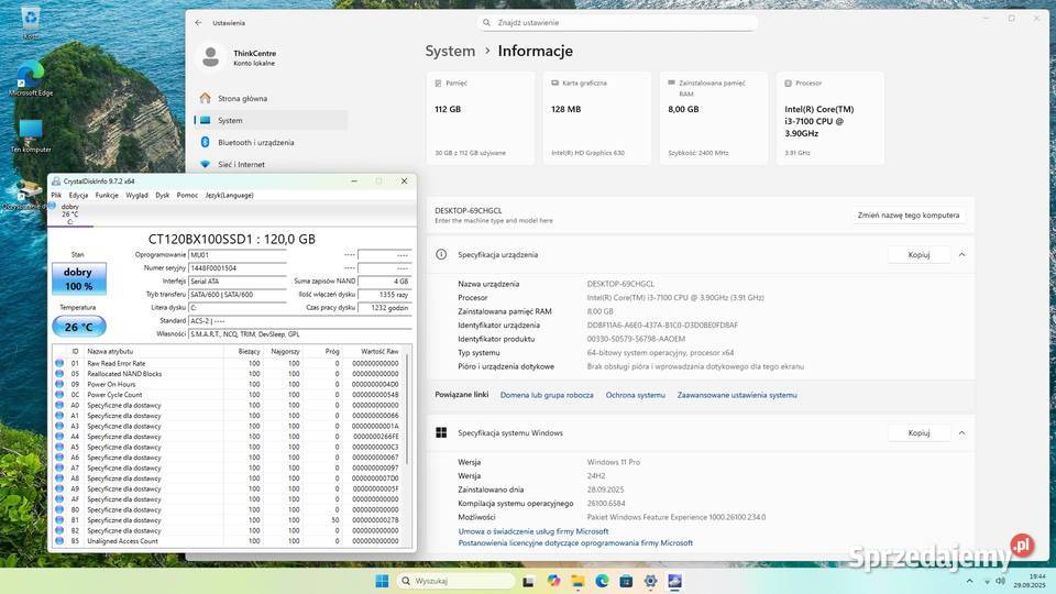 Komputer Lenovo ThinkCentre i3 7gen 8GB SSD