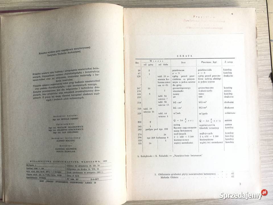 Nawierzchnie betonowe 1959 Unikatowa książka Kalisz