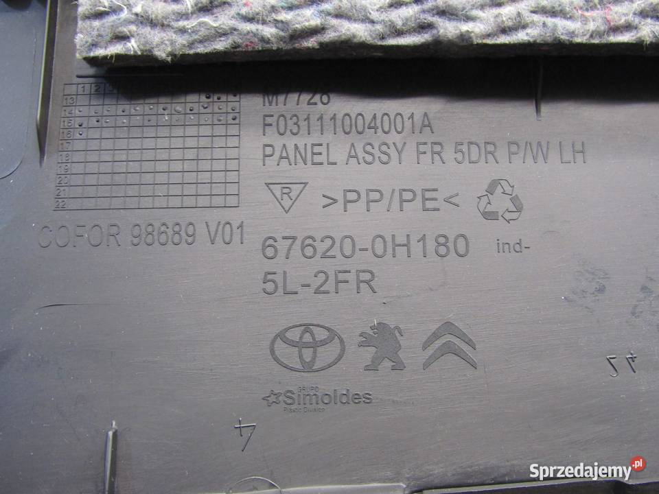 BOCZEK DRZWI LEWY PRZEDNI PRZÓD PEUGEOT 108 C1