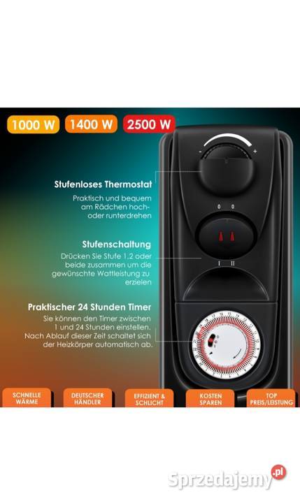 Grzejnik olejowy o mocy 2500 W Łubno