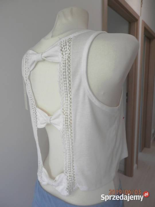 Bluzka Bershka Crop Top Krótki Biały Z Napisem Bershka Bluzki i koszule Łomża