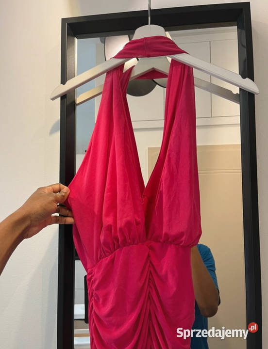 Różowa falbaniasta mini dopasowana sukienka Rozmiar 38(M) Łódź