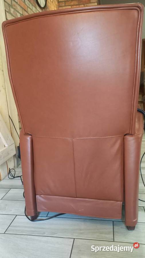 Fotel skórzany rozkładany relax na pilot brązowy 80cm Gawroniec
