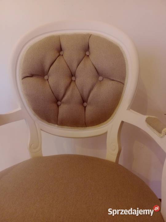 Stylowy Fotel Ludwik Renowacji Biel i Len Lusówko