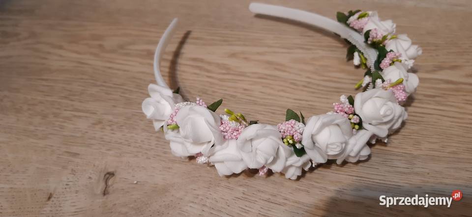 Opaska komunijna biało różowa mazowieckie