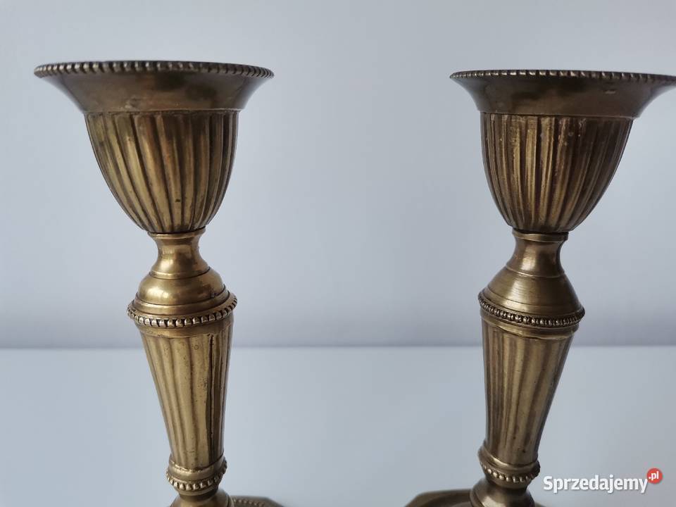 Stare przedwojenne 2 świeczniki stary mosiądz Antyki