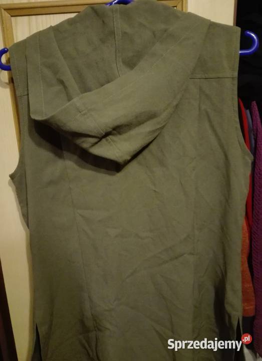 Kamizelka khaki zielona kaptur XS S M 34 36 38 bez rękawa