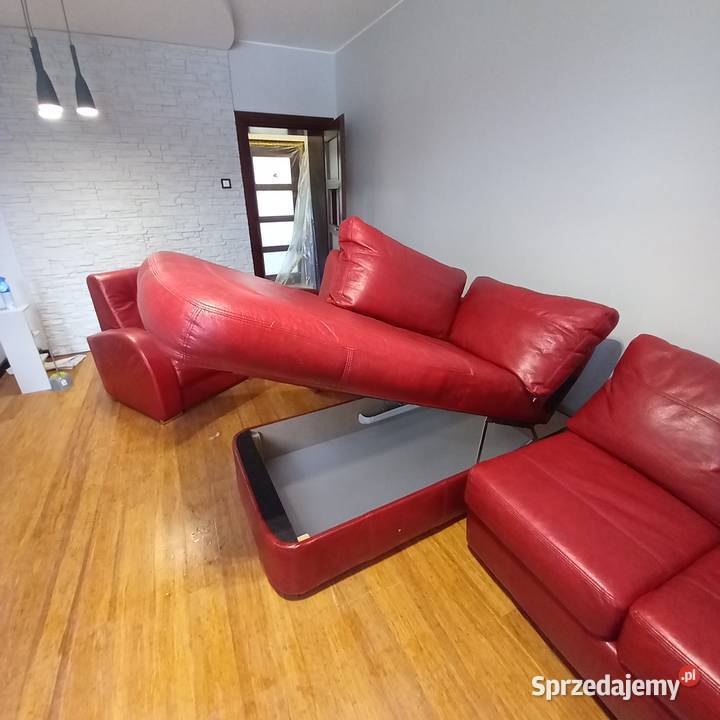 Wygodna czerwona kanapa skóra naturalna fotele Gdynia