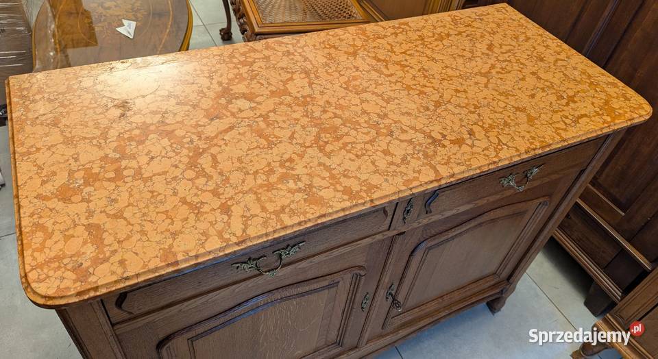 Piękna dębowa komodaszafka secesyjna z marmurem Dąbrowa Górnicza