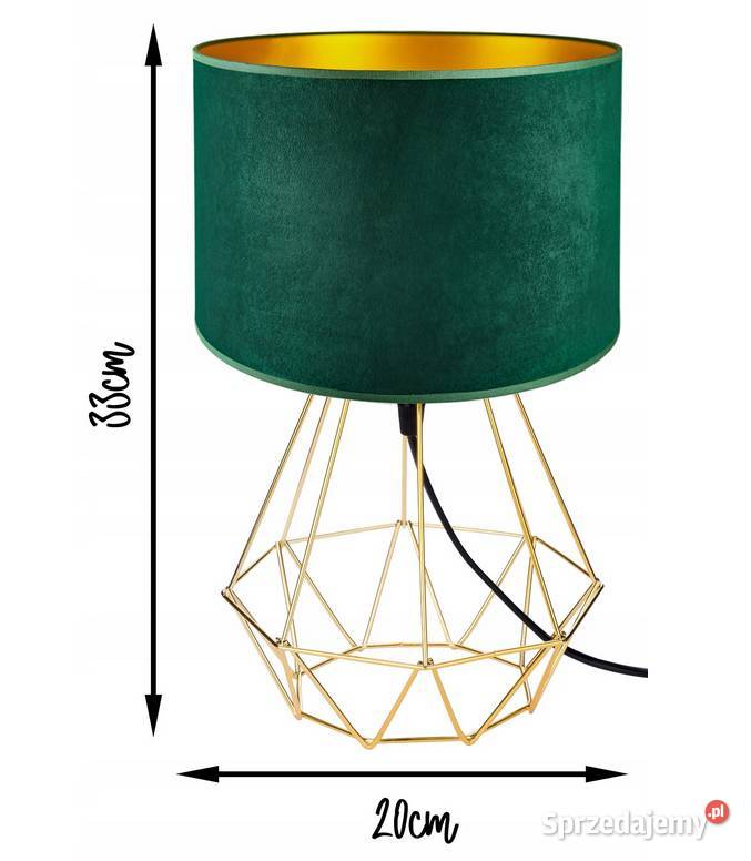 LAMPKA NOCNA BIURKOWA ZŁOTA ABAŻUR LOFT zielona