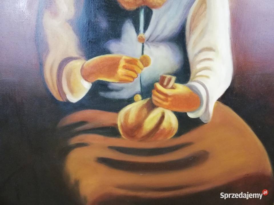 Obraz olejny na płótnie sygnowany postać kupca Łódź