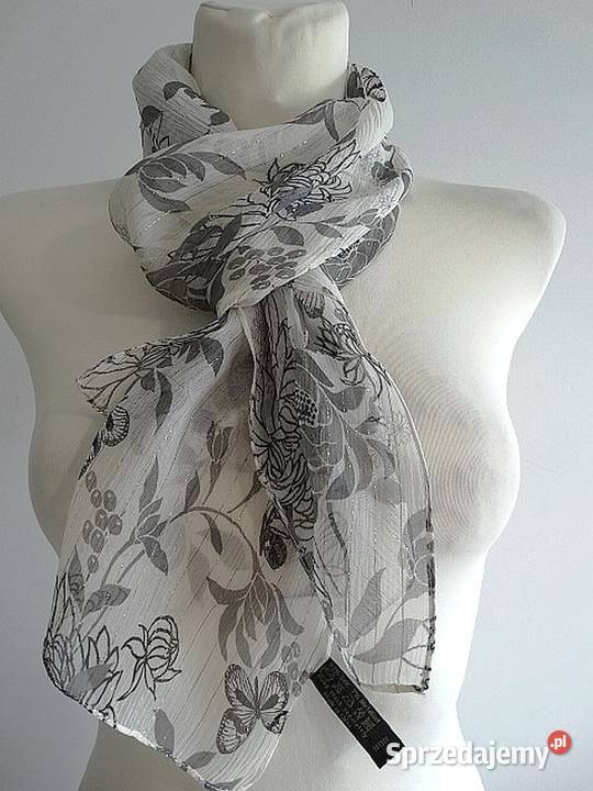 Szalik Jedwabny 93 Naturalny Jedwab Kremowy Dodatki podlaskie Łomża sprzedam