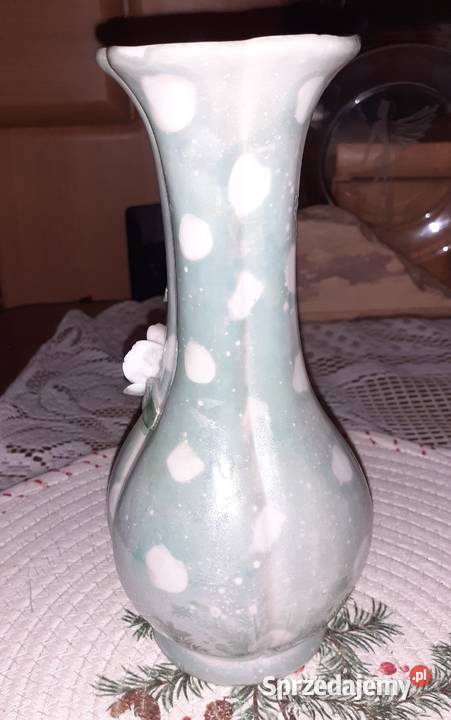 Ceramiczny wazon róże cieniowana malatura PRL Sosnowiec