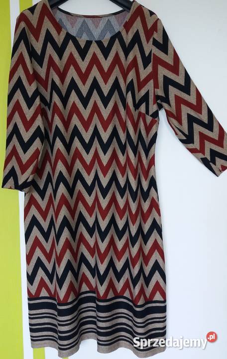 XL Trójkolorowa sukienka z delikatnej dzianiny Ołówkowa  śląskie Gliwice sprzedam