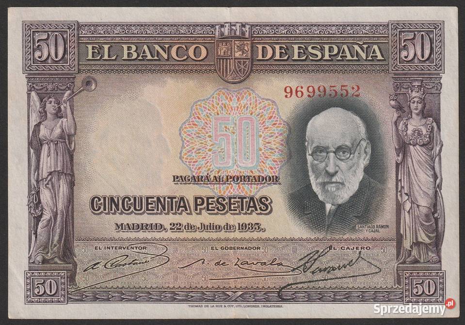 HISZPANIA 50 PESET 1935 RAMON CAJAL Łódź sprzedam