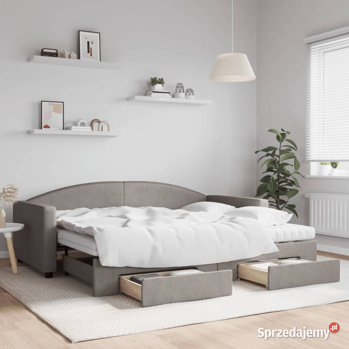 Sofa rozsuwana z szufladami taupe tkanina 90x200 100cm Warszawa