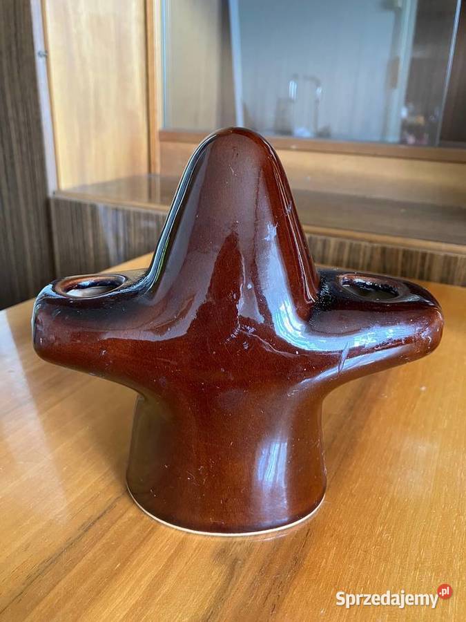 Świecznik porcelit dziad PRL retro podwójny Porcelana i szkło Nisko