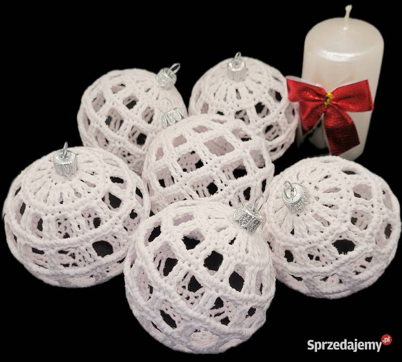 Bombki choinkowe ręcznie wykonane 6 biały Boże Narodzenie Krzywaczka sprzedam