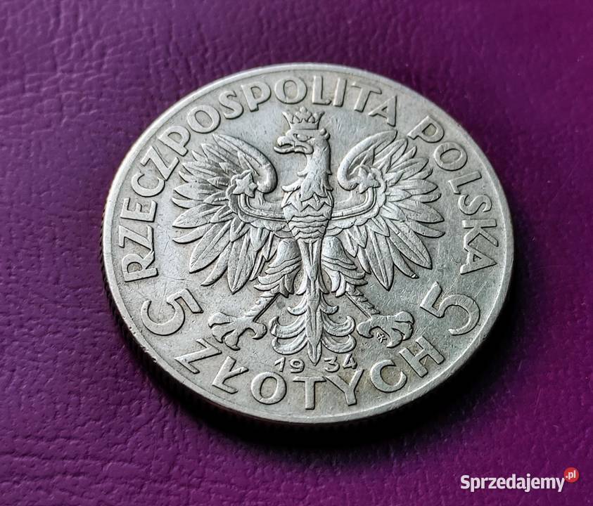 Moneta II RP 5 1934 GŁOWA KOBIETY Numizmatyka Pruszków