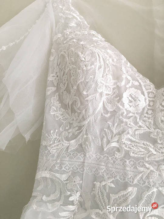 suknia ślubna liniaA perełki guziczki 36 S 38 M Jelenia Góra