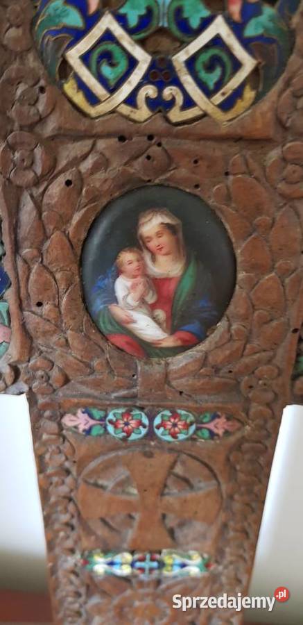 Krucyfiks madonna miniatura olej blacha XVIIIXIX Orneta sprzedam