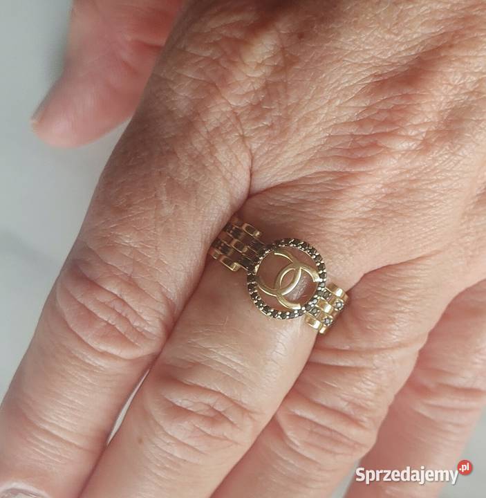 Pierścień czarne cyrkonie złoto 375 złoto Myślenice