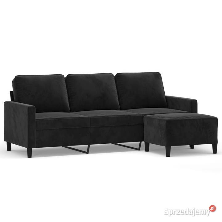 3osobowa sofa z podnóżkiem czarna 180 aksamit Warszawa sprzedam