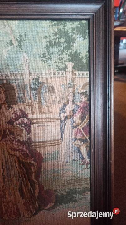 Gobelin w ramach obraz Scena dworska Haft pomorskie Gdańsk