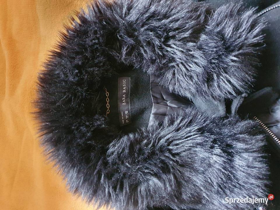 Zara Basic Płaszczyk czarny Wełna M3810 Kurtki i płaszcze Sidzina