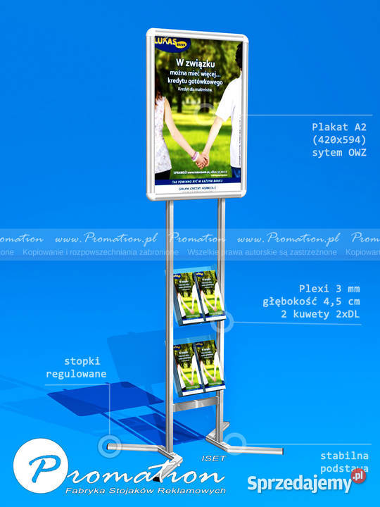 Stojak na plakat reklamowy A2 miejsce na ulotki