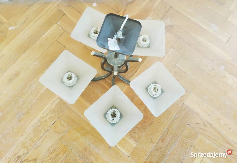 ŻYRANDOL 5 KLOSZY lampa wisząca kinkiet PRL Warszawa