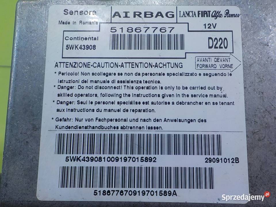 FIAT 500 12 B 09r 3D modul sensor AIRBAG Suków