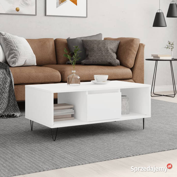 Stolik kawowy biały 90x50x365 materiał
