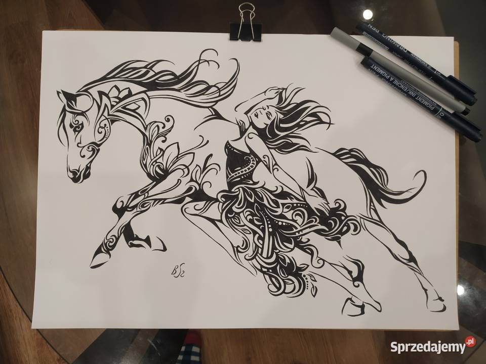 Rysunek koniu cienkopis blok tech A3 250 gm2 Warszawa