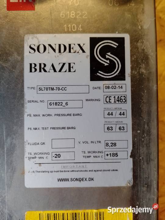 Wymiennik ciepła Sondex SL70TM70CC NOWY Starogard Gdański