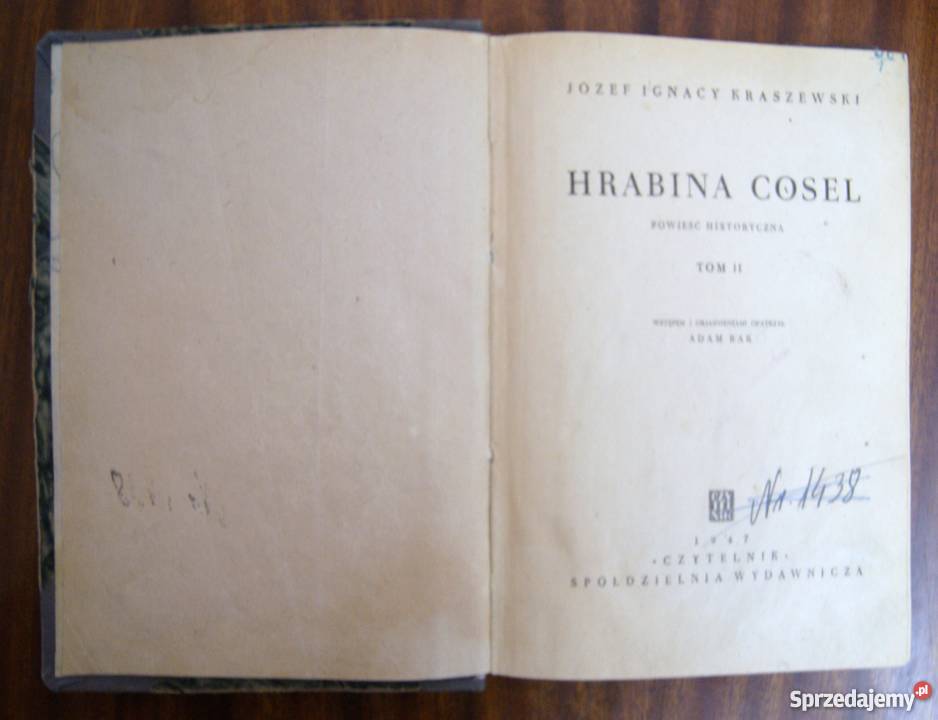 Józef Ignacy Kraszewski Hrabina Cosel t II 1947 lubelskie Parczew