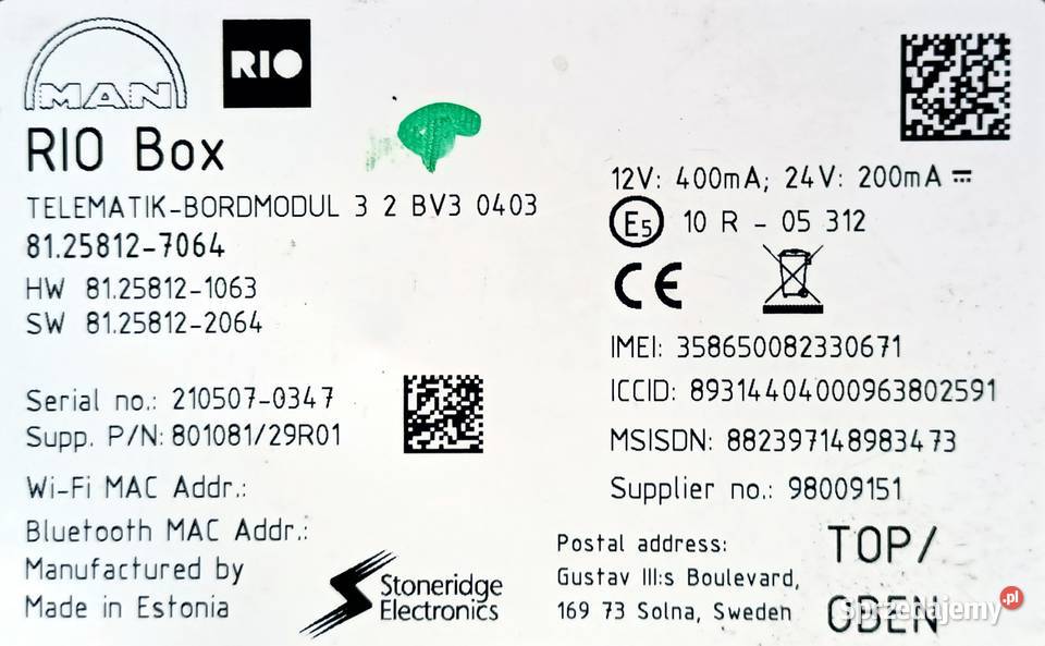 TELEMATYKA MAN OE RIO BOX 81258127064 ciężarowe Sulechów