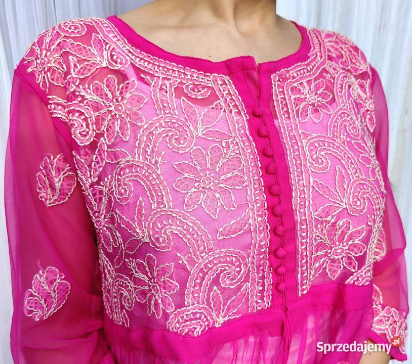 Bluzka tunika różowa róż S M haftowana etno boho