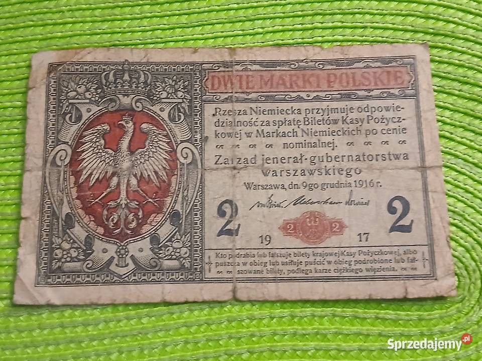 banknot polski 2 marki polskie jenerał z 1916r Łomża sprzedam