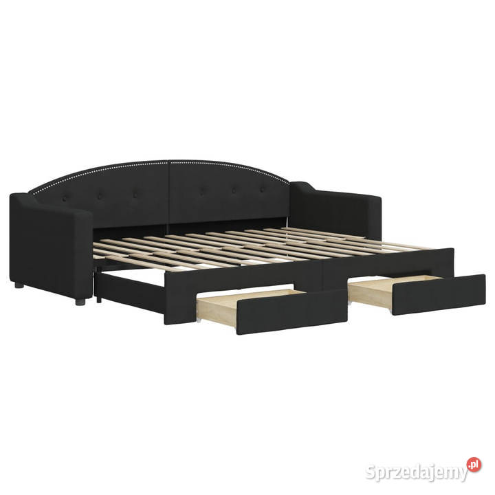 Sofa rozsuwana z szufladami czarna tkanina mazowieckie