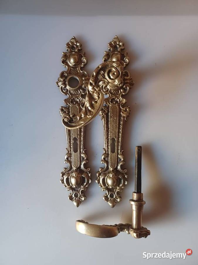 Komplet pięknych mosiężnych starych klamek i Poznań