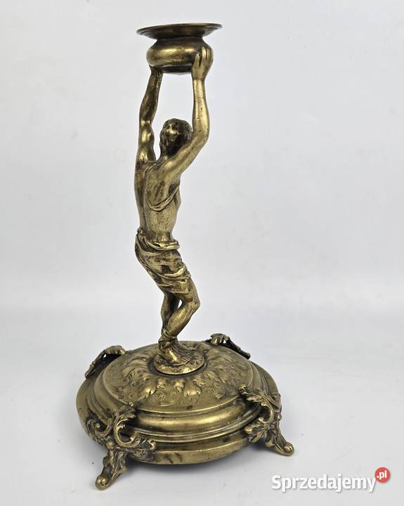 Świecznik figuralny brąz Fabryka Wolska Warszawa Antyki Bronisze
