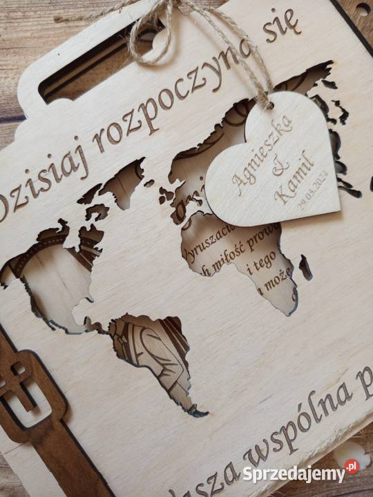 Drewniana walizka ślubna na pieniądze z łódzkie Bełchatów