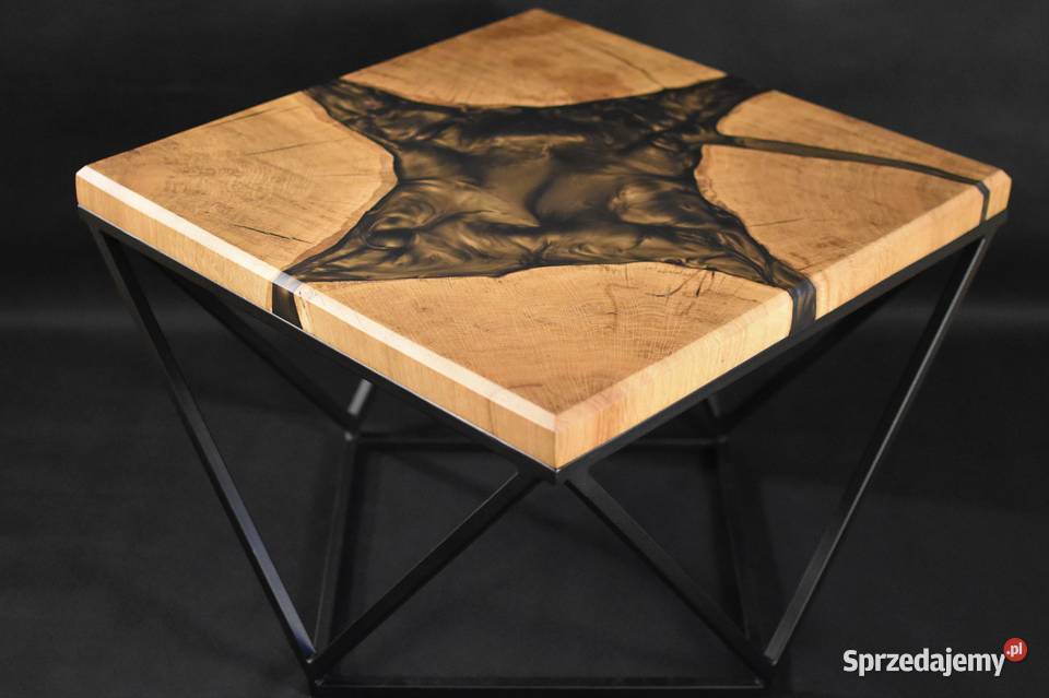 Dębowy stolik kawowy z żywicą epoksydową Crystal 44cm pomorskie Gdynia