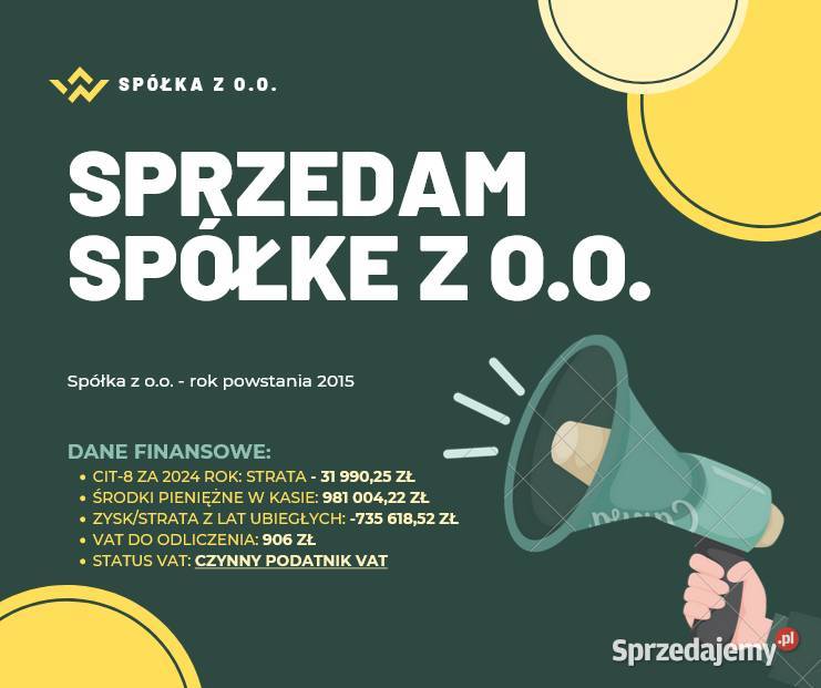 Sprzedam Spółkę Z oo z 2015 roku Pozostałe