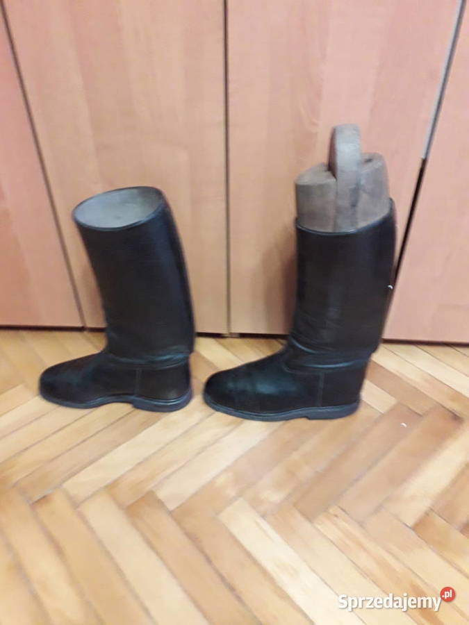 Czarne skórzane buty z cholewami oficerki Kraków