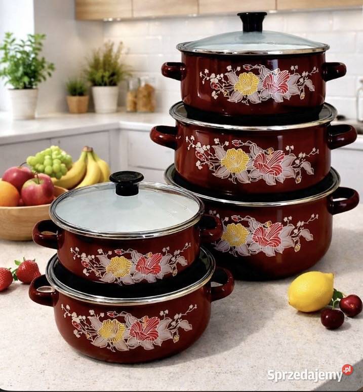 PROMOCJA 99 Garnki emaliowane brązowe Wyposażenie wnętrz