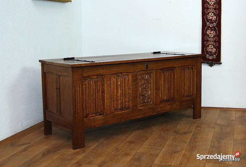 SOLIDNY DUŻY DĘBOWY KUFER SKRZYNIA SZAFKA DĄB Antyki, Sztuka, Kolekcje Świdnica