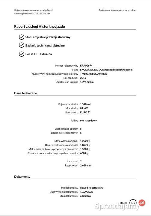 Skoda Octavia 3 salon os prywatna bezwypadkowy gniazdo USB świętokrzyskie Przygradów