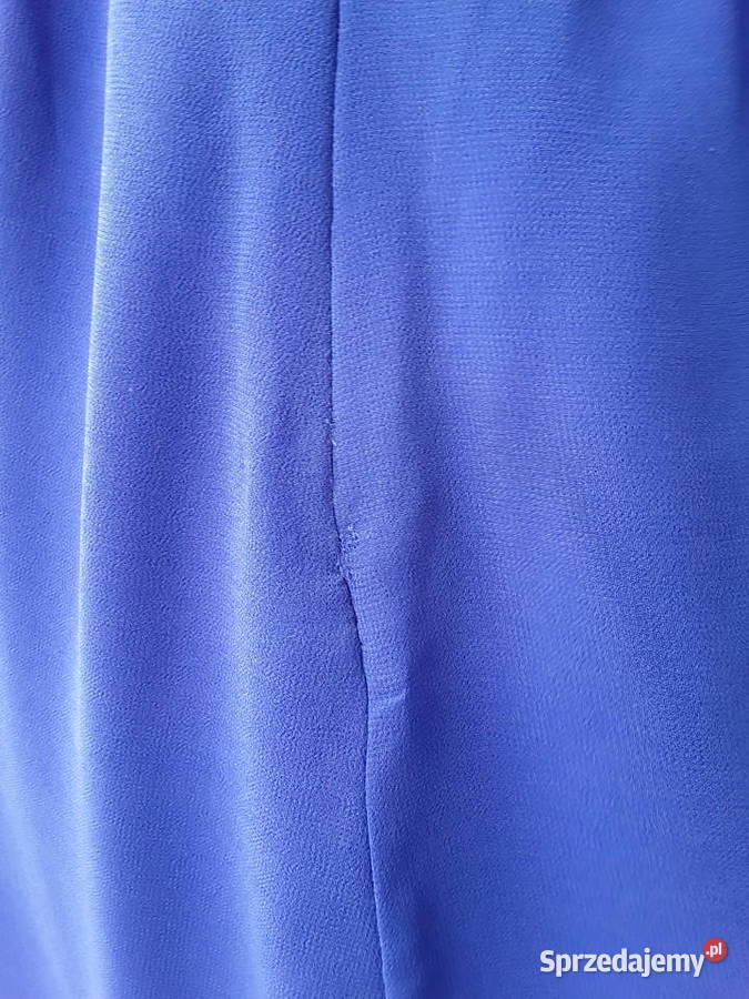 Zwiewna kobaltowa sukienka na jedno ramię r40 Rozkloszowana  mazowieckie Warszawa